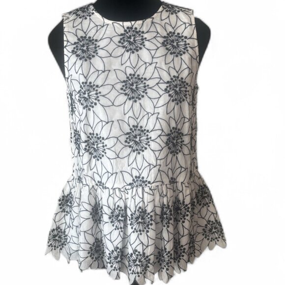 J. Crew Embroidered Floral Blouse Black and White Size XS Petite NWT - Picture 1 of 16